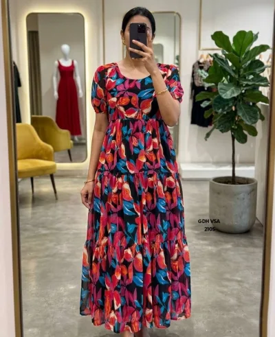 Floral Printed Maxi Dress Dark Blue